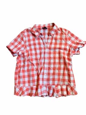 Jessica Simpson Coral and White Gingham Top